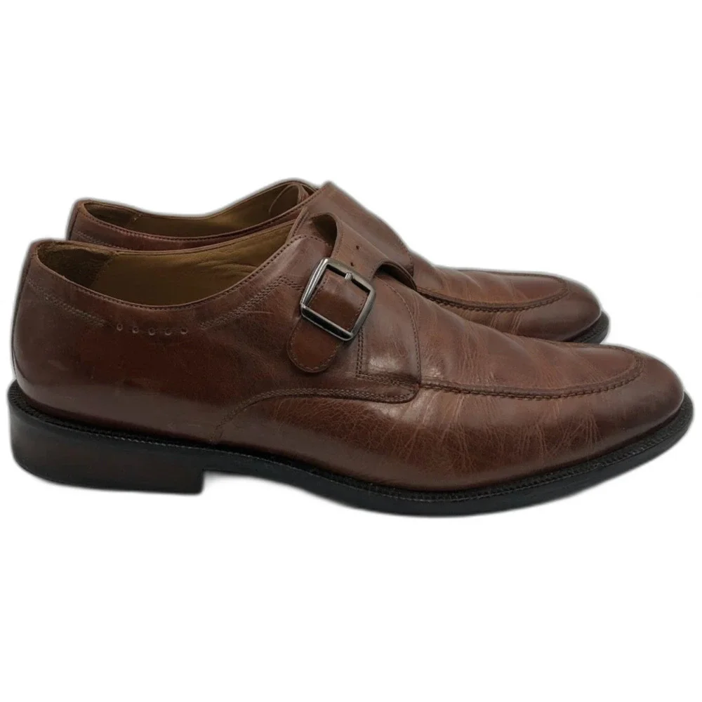 Johnston & Murphy Men's Brown Leather Monk Buckle Style Shoes 11.5M Sheepskin